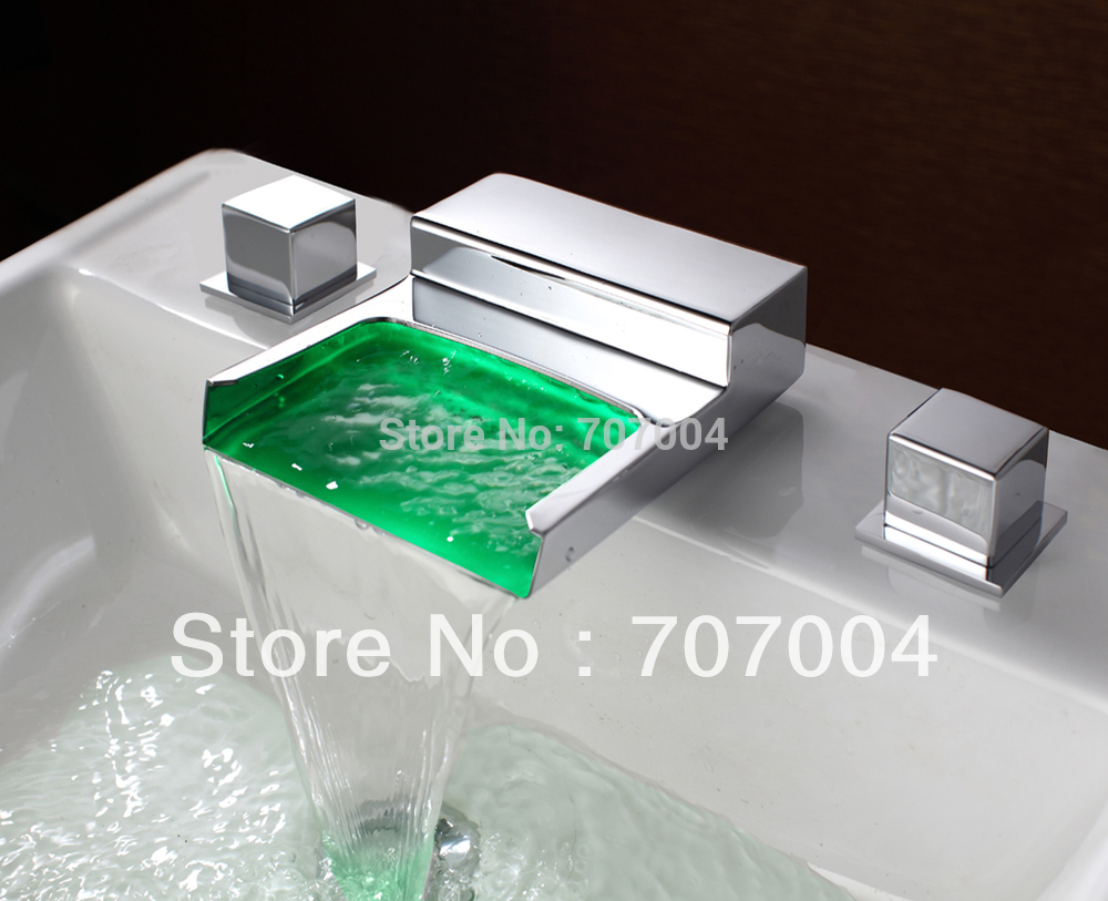 How To Change A Bathroom Sink Faucet 4 Inch Chrome 2 Handle Color Changing Led Waterfall Bathroom Sink Faucet Chrome Finish Soscianet