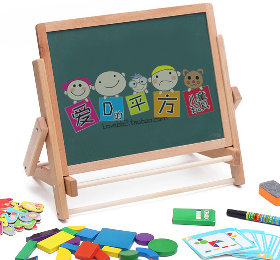 Free shipping* Wood multifunctional child double faced oppssed baby writing board magnetic building blocks puzzle card 2.4(China (Mainland))