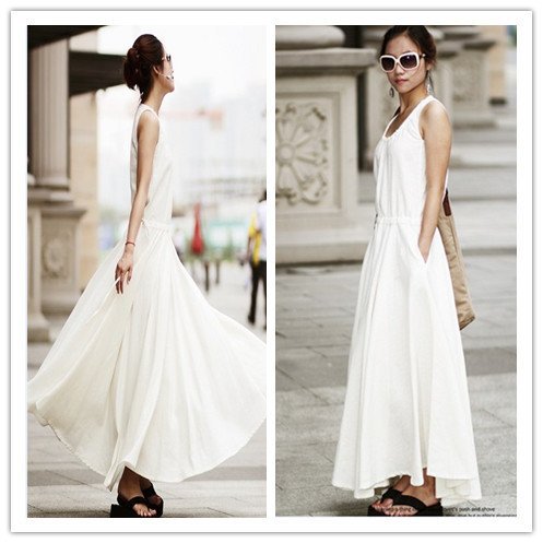 Long white linen dress