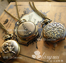 Cupid Small eiffel tower flower vintage pocket watch necklace table bronze pocket watch necklace