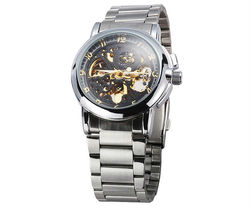 Free Shipping+Yee-Na hollow men mechanical men's watches valued ruby movement, genuine European steel belt round watch(China (Mainland))