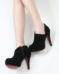 New Arrival Korea Women Flock High Heel Boots Platform Pumps Fashion Black High heeled Shoes Free
