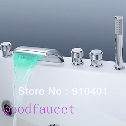 Chrome Faucets Bathroom on Waterfall Bathroom Bathtub Faucet With Handheld Shower Chrome