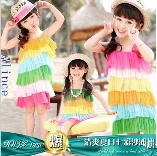 Beach Dress on 2013 Girls Dress Sleeveless Beach Wind Girls Rainbow Dress Fresh