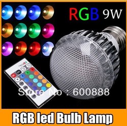 E27 RGB LED Lamp 9W AC100-240V led Bulb Lamp with Remote Control multiple colour led lighting free shipping(China (Mainland))