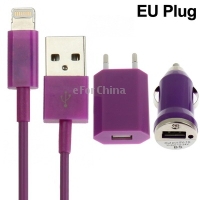3 in 1 (EU Plug Home Charger, Car Charger, USB Cable) Travel Kit for iPhone 5, iTouch 5 (Purple)(China (Mainland))