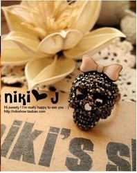Min.order is $10 (mix order) FREE SHIPPING FASHION JEWELRY Skull Bow Tie Over Drilling Ring CZ-0021(China (Mainland))
