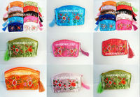 Free Shipping! Lot of 100 pcs beautiful CHINA Embroidery SILK PURSE coin BAG Women Lady flower Wallet/Purse Handbag makeup bag