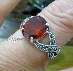 Handmade pure silver 925 silver red spinel oval cutout thai silver ring female(China (Mainland))
