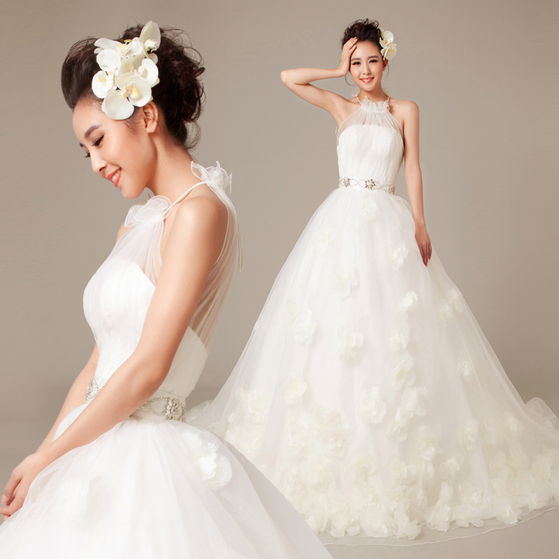Gledes halter-neck dream flower sparkling diamond train bridal dresses 2013 with colors free shipping wholesale(China (Mainland))