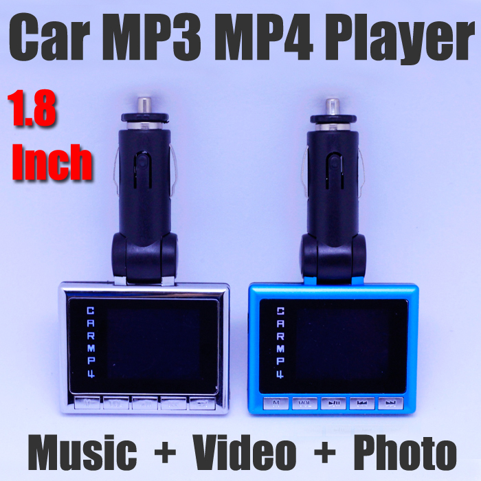 Slim New LCD Car MP3 MP4 1.8" Player FM Transmitter wireless TF Slot + Remote Control Free shipping(China (Mainland))