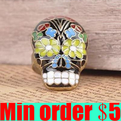 (min order 5usd) Fashion Beijing Opera Facial Mask Ring Gothic Skull Flower Ring Skull Mask Ring Free Shipping(China (Mainland))