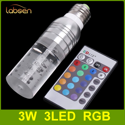 Wholesale -free shipping DHL RGB 16 Colors Crystal led bulb E27 3W AC 90-240V LED Light Bulb + 24 keys Remote Control,(China (Mainland))