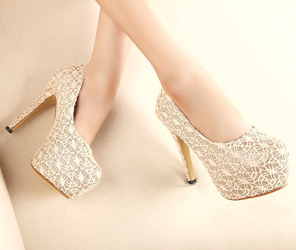 New Arrival Women Lace Platform Pumps Gold Lace Black Platform High Heel Shoes Free Shipping