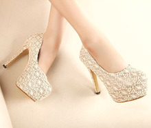 New Arrival Women Lace Platform Pumps,Gold Lace Black Platform High Heel Shoes,Free Shipping