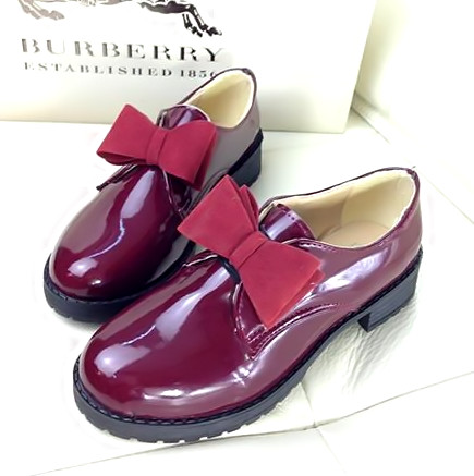 Fashion British Style Painting Leather Platform Shoes With Bow Brilliant Red Color Flats Classic Women Shoes