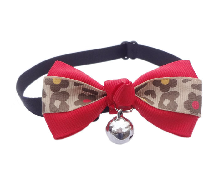 nylon band Dog puppy doggie gromming bows with ring pets collar bowtie flower print SZ S M red black(China (Mainland))
