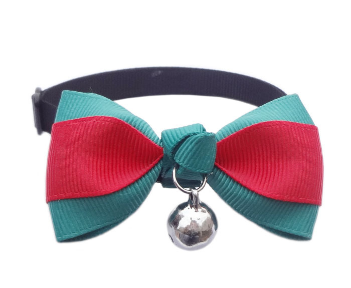 Double color Dog puppy doggie gromming bows with ring pets collar bowtie with nylon band SZ S M 5colours(China (Mainland))