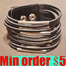 (Min order $5,can mix) Retro Multilayer Leather Bracelet Wide Leather Braclet Punk Unisex Jewelry Free Shipping(China (Mainland))