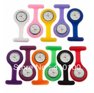 W011 Hot Sale Silicone Nurse Brooch Watch,Jelly Quartz Watch,Nurse Pocket Watch,20 Colors Available,Free Shipping(China (Mainland))