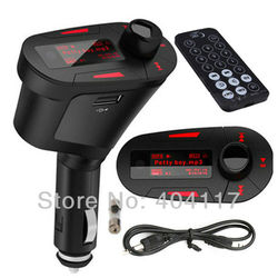 1pcs red Car Kit MP3 Player Wireless FM Transmitter Modulator USB SD MMC LCD Remote low price hot sale(China (Mainland))
