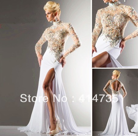 Prom Dress Shops on High Neck Long Sleeves Crystals Prom Evening Dresses Stores Online