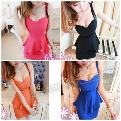 Latest Design 1 piece/lot Sexy Lady's Dress Mini Slim Braces Padded Party Dress Fashion Skirt 4 Colors 651237(China (Mainland))