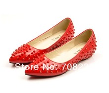 New Sexy Ladies Women Red Black Loafers Shoes Flat Spike Punk Studded Point Rivets Metal