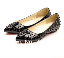 New Sexy Ladies Women Red Black Loafers Shoes Flat Spike Punk Studded Point Rivets Metal