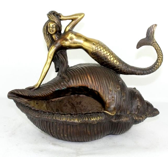 China Mermaid statue* bronze * Conch Ashtray(China (Mainland))