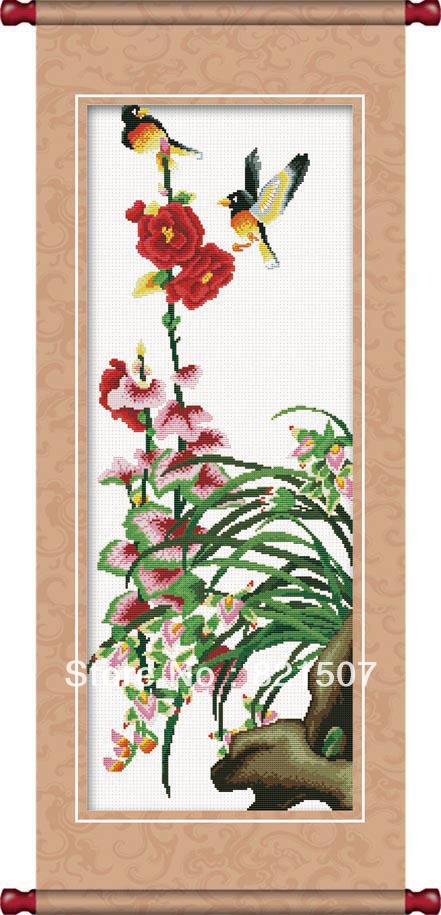 Gift&craft DMC cross stitch flowers of orchid painting(China (Mainland))