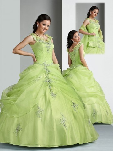 Customized Sliver Applique And Beading V neck Sleeves Ball Gown Overlay Organza Limi Quinceanera Dresses