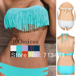Free choice Tops and Bottoms sexy Tassel Padded Boho Fringe Swimsuit Swimwear Bikini in stock for 10 styles 24 hours delivery(China (Mainland))