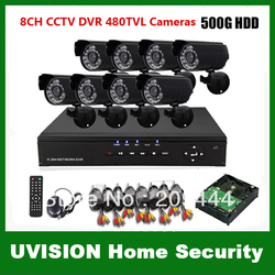 Home 8CH H.264 CCTV Digital Standalone Network DVR with 500G HDD 8pcs Outdoor IR Camera Kit system,DHL free shipping!(China (Mainland))