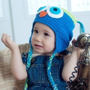 Knitted baby hat owl hat knitted color block personality ear protector cap hook needle knitted cap(China (Mainland))