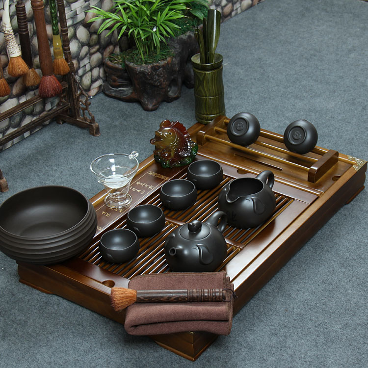 Yixing tea set kung fu tea solid wood tea tray set