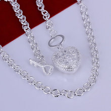N022 high quality! free shipping wholesale 925 silver necklace, 925 silver fashion jewelry Inlaid Heart Key Necklace