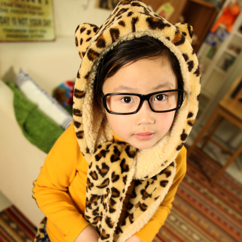 2013 winter leopard print baby thickening child hat scarf gloves one piece set z0443(China (Mainland))