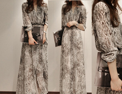 Free Shipping 2013 chiffon bohemia dress full serpentine pattern full print chiffon dress Elegant OL Dress(S/M/L)130408#13(China (Mainland))