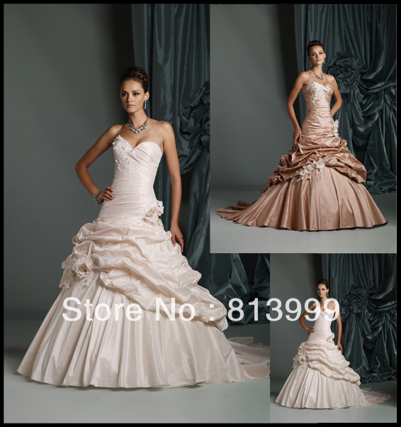 Strapless flower applique designer wedding dress