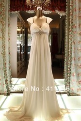 Custom make! Free shipping!Beach chiffon wedding dress/white/fold/shoulder belt nail bead marriage gauze(China (Mainland))