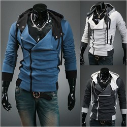 2013NEW Free shipping Fashion Mens Slim Fit Irregular Zip Up Hoodies Jackets Coats Multicolor(China (Mainland))
