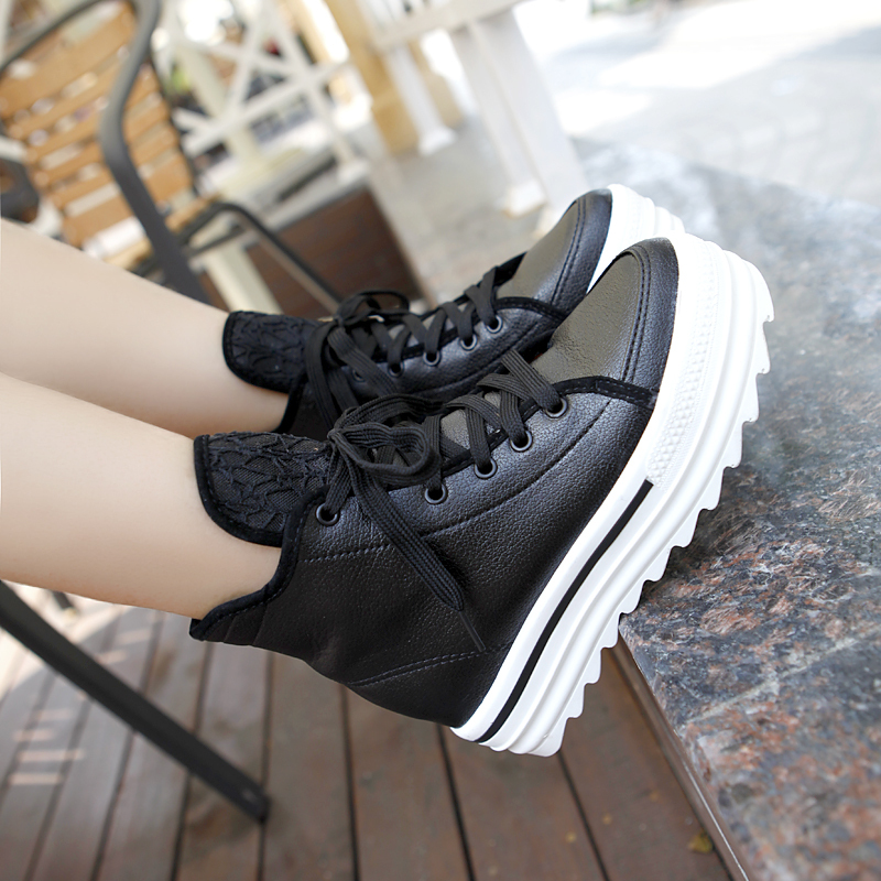 New Arrivals Women PU Leather High Platform Shoes Sneakers For Women Casual Shoes Low Boots Free