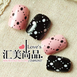 Hot! Two-color polka dot short design print all-match false acrylic nail finished products smd 24 gumtrees .Free shipping(China (Mainland))