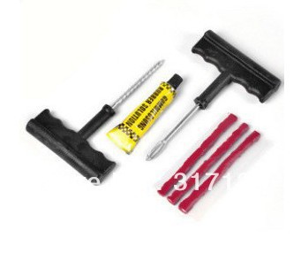 Free shipping (10 set /lot ) Wholesale Car Bike Auto TUBELESS TIRE REPAIR KIT 6PCS Tyre Puncture Plug Repair Cement Tool Kit(China (Mainland))