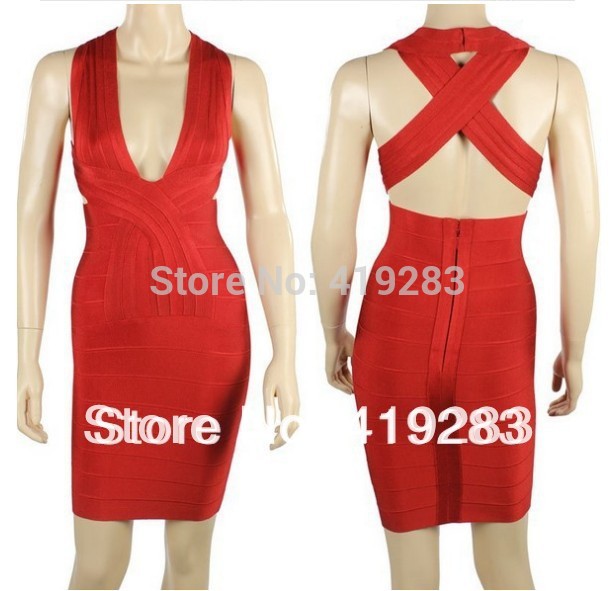sexy Hollywood Star red carpet bandage dress Red Prom Dress Fashion ...