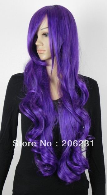 Hot Sale Fashionable Costume Hairstyle Long wavy 29inch Shining Purple Wig 10pcs/lot Free shipping(China (Mainland))