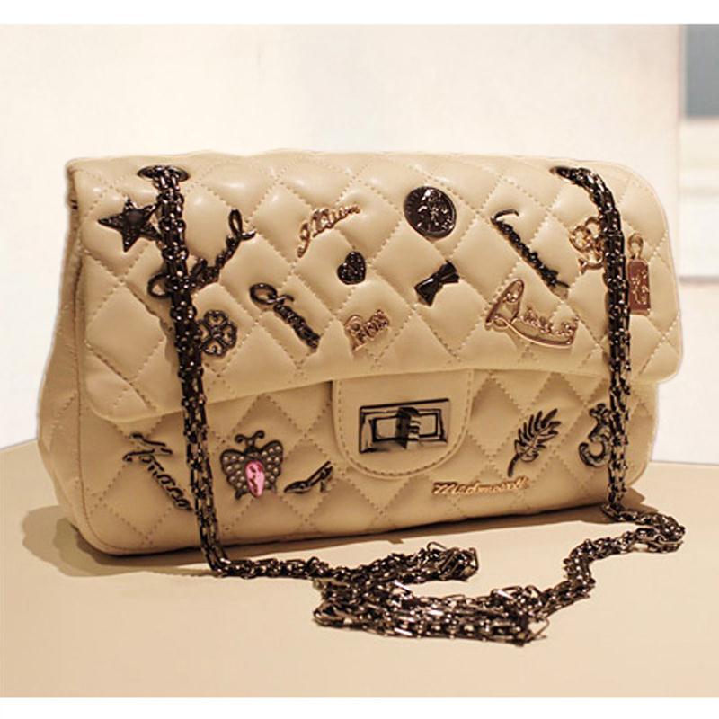 2013 high quality small metal badge replica dimond women's plaid handbag chain bag shoulder bag(China (Mainland))
