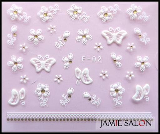 Fashion DIY 3D Delicate Carve Flowers Butterfly White Fingernail Stickers Series F Nail Decals For Nail