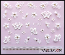 Fashion DIY 3D Delicate Carve Flowers Butterfly  White Fingernail Stickers Series F Nail  Decals For Nail Art Decorations#F02